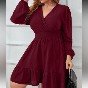 SHEIN Curve Wine Red Polka Dot Dress